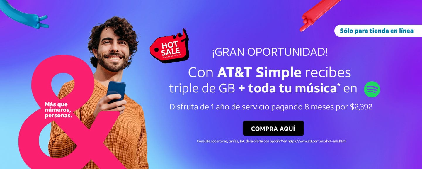 ¡GRAN OPORTUNIDAD! Con AT&T Simple recibes triple de GB + toda tu música* en spotify