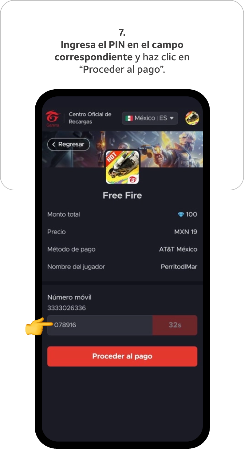 Ingresa el PIN en el campo correspondiente y haz clic en "Proceder al pago"