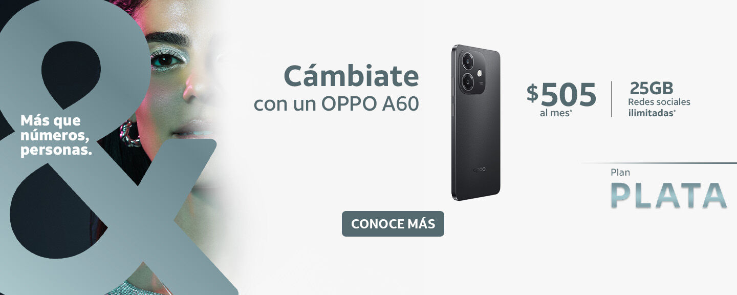 Cámbiate con un OPPO A60 $505 al mes*