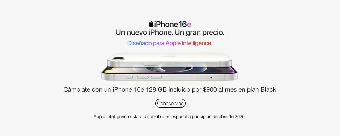 Cámbiate con un iPhone 16e 128 GB incluido por $900 al mes en plan Black