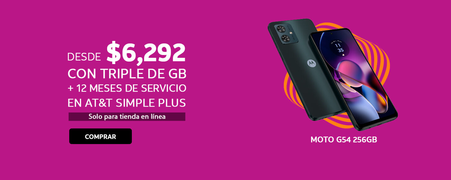 Motorola Moto G54 256GB DESDE $6,292 CON TRIPLE DE GB + 12 MESES DE SERVICIO EN AT&T SIMPLE PLUS