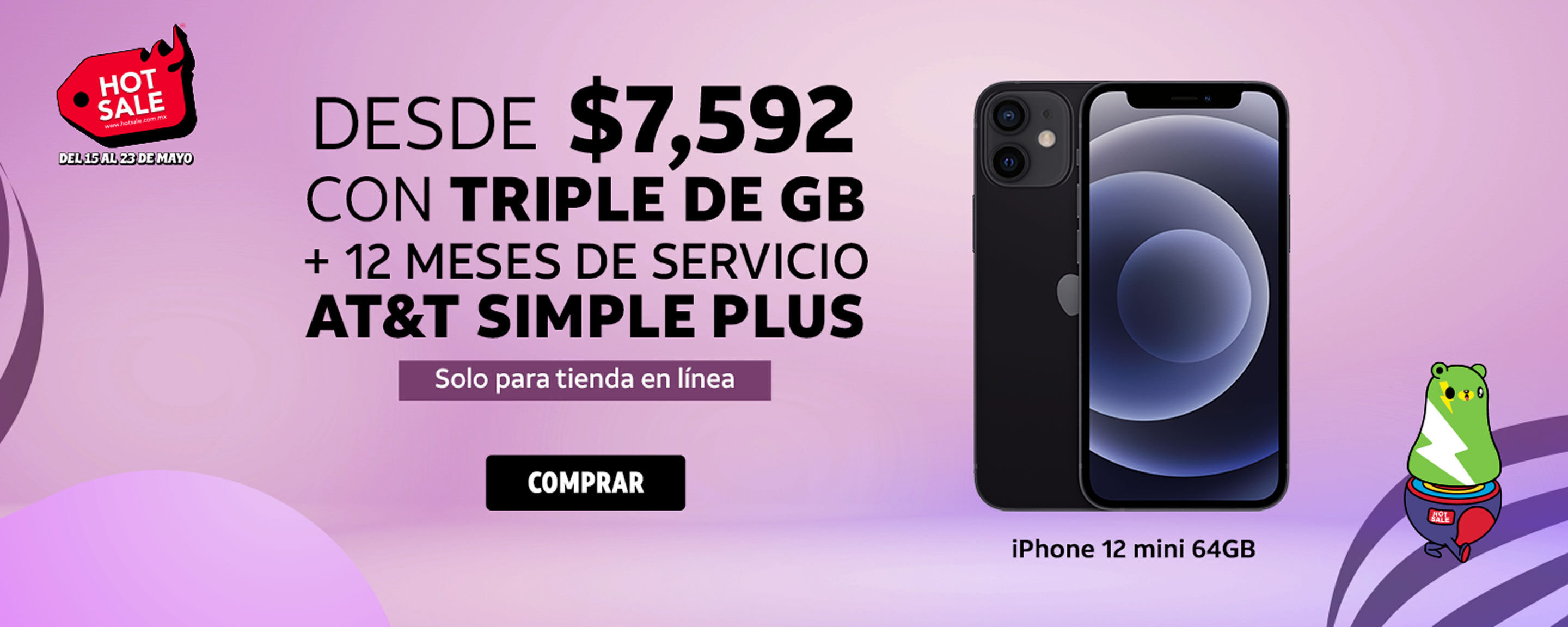 iPhone 12 Mini 64GB DESDE $7,592 CON TRIPLE DE GB + 12 MESES DE SERVICIO AT&T SIMPLE PLUS