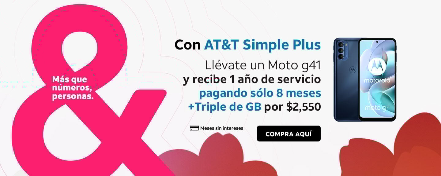 Con AT&T Simple Plus Llévate un Moto g41 y recibe 1 año de servicio pagando sólo 8 meses + Triple de GB por $2,550