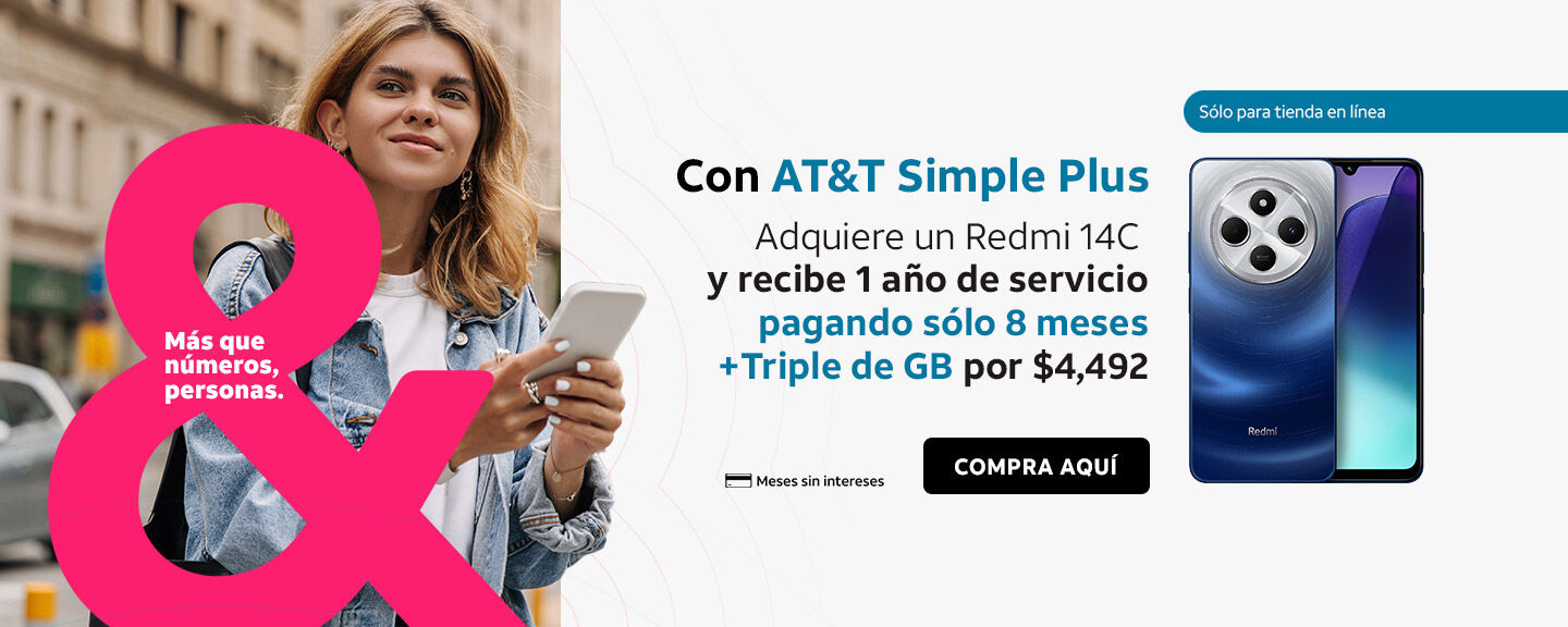 Con AT&T Simple Plus Adquiere un Redmi 14C y recibe 1 año de servicio pagando sólo 8 meses + Triple de GB por $4,492