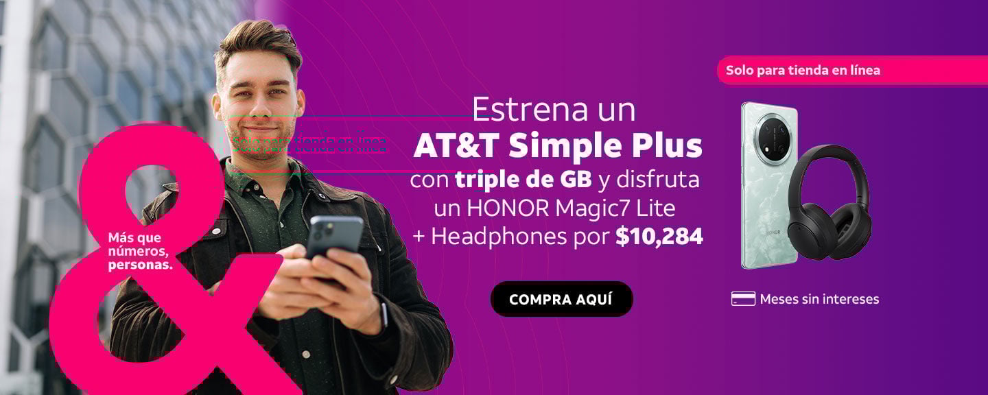 Estrena un AT&T Simple Plus con triple de GB y disfruta un HONOR Magic7 Lite + Headphones por $10,284