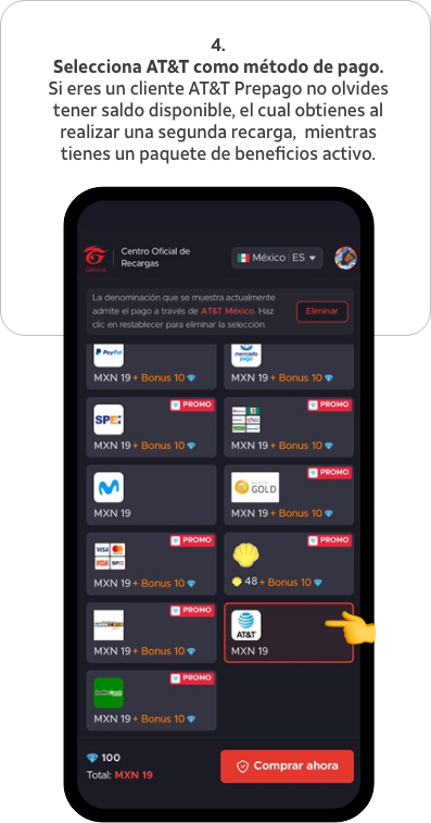 Selecciona AT&T como método de pago
