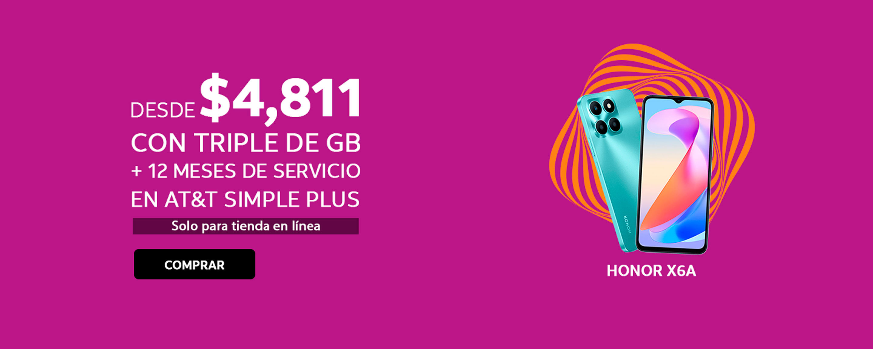 Honor X6A DESDE $ 4, 811 CON TRIPLE DE GB + 12 MESES DE SERVICIO EN AT&T SIMPLE PLUS