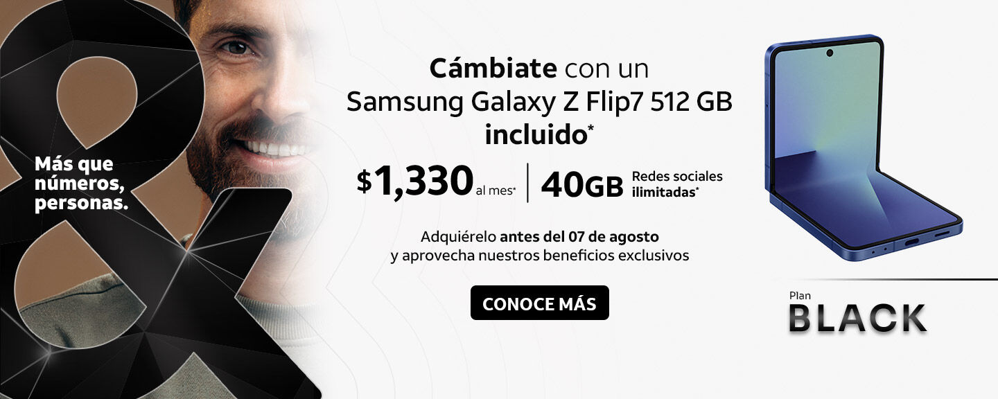 Cambiate con un Samsung Galaxy Z Flip7 512 GB incluido* $1,330 imes 40GB finesdac