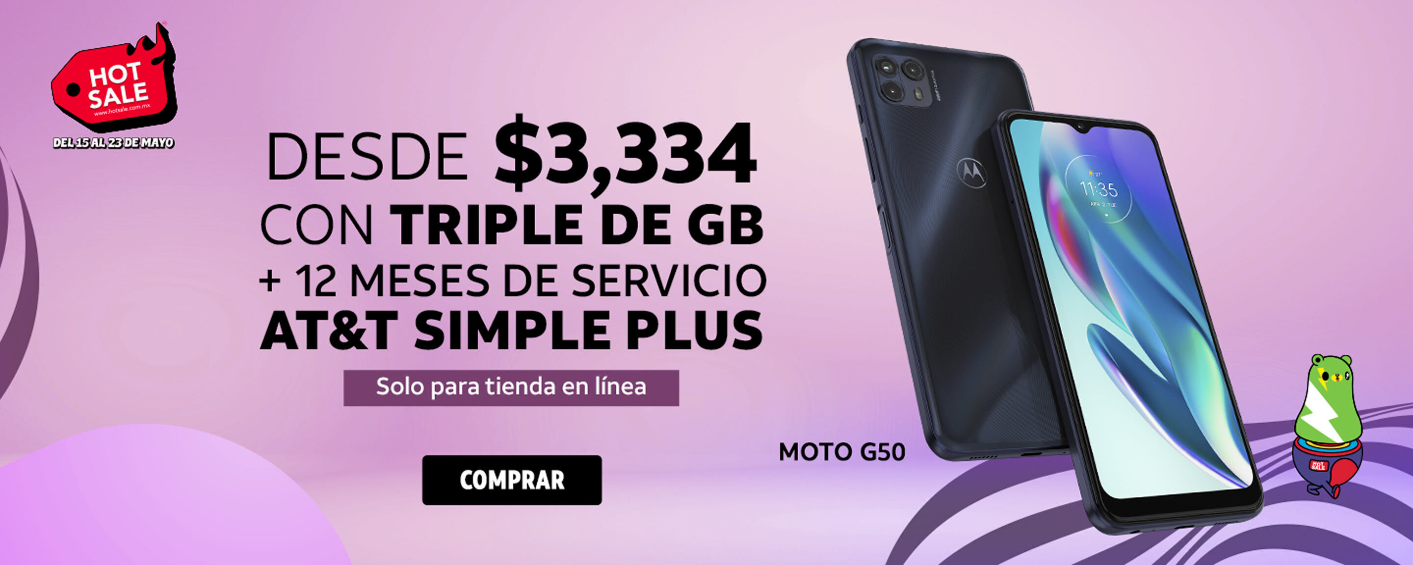 Moto G50 DESDE $3,334 CON TRIPLE DE GB + 12 MESES DE SERVICIO AT&T SIMPLE PLUS