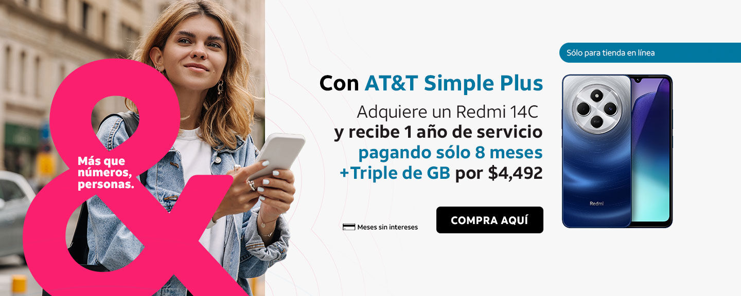 Con AT&T Simple Plus Adquiere un Redmi 14C y recibe 1 año de servicio pagando sólo 8 meses + Triple de GB por $4,492