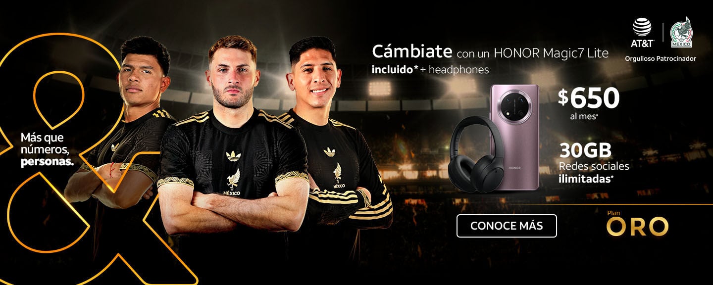Cámbiate con un HONOR Magic7 Lite incluido*+ headphones $650 al mes* 30GB Redes sociales ilimitadas*
