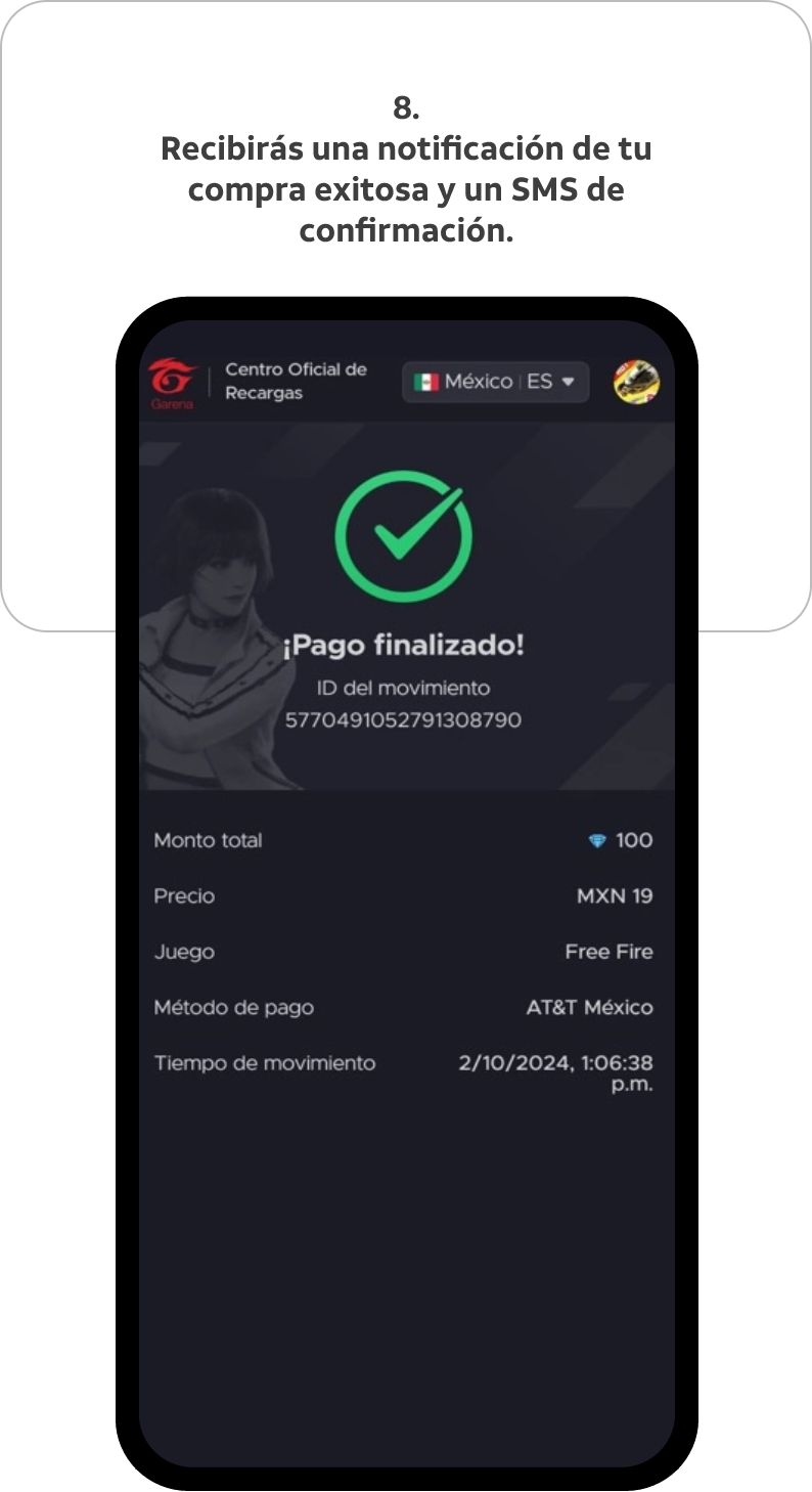 Recibirás una notificación de tu compra exitosa y un SMS de confirmación