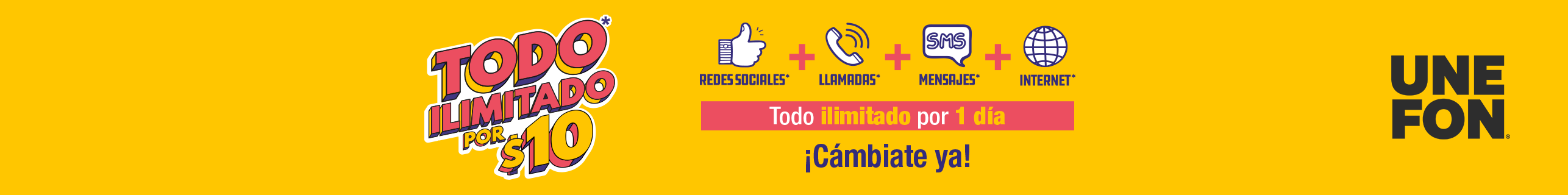Regresa Unefon Ilimitado: un día todo ilimitado por $10 pesos