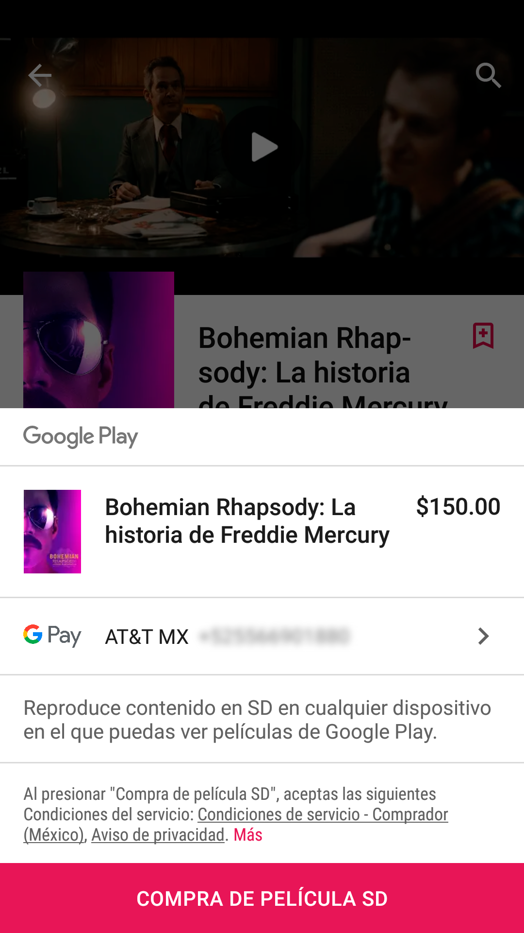 Da clic en comprar película
