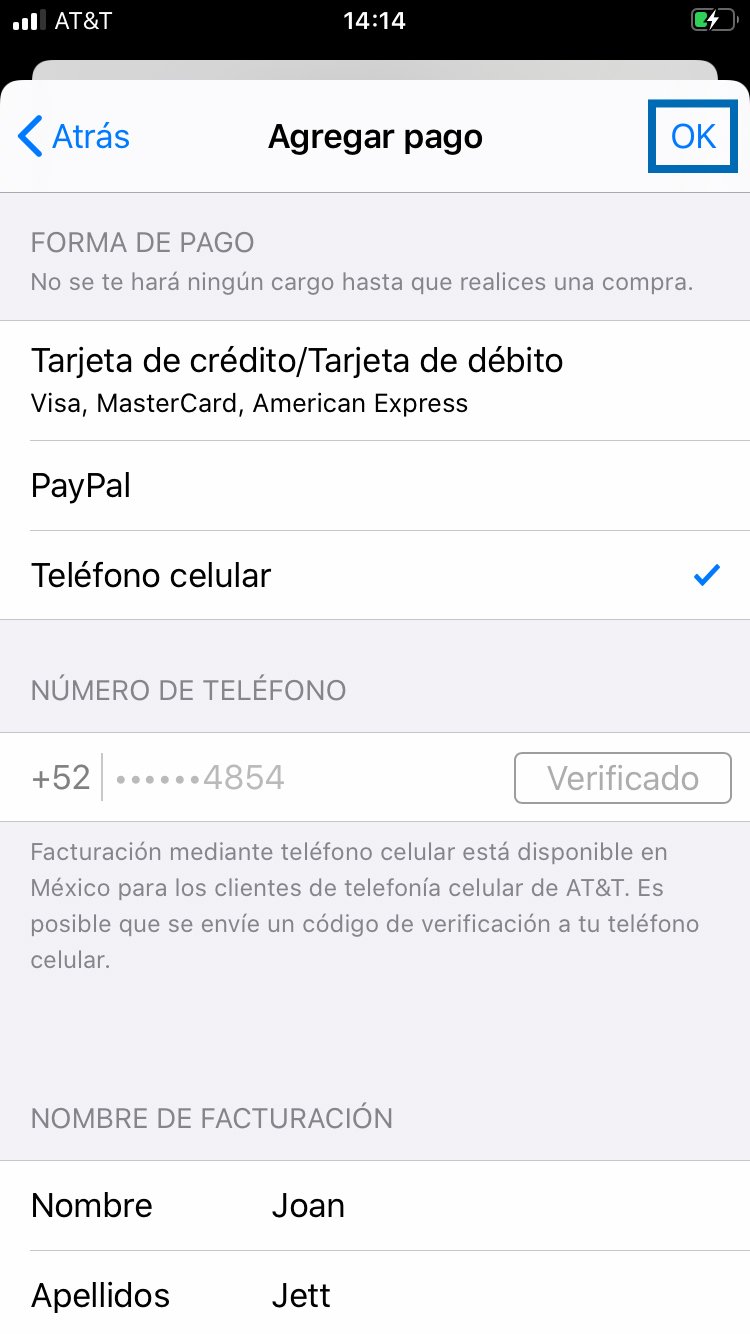 utiliza tu numero de celular para realizar pagos de app store