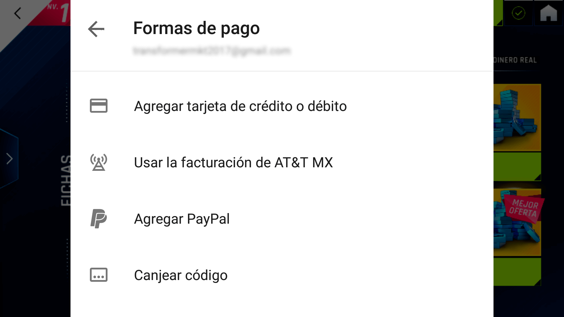 Selecciona usar facturación de AT&T MX